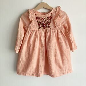 Peek Baby Girl 18-24 Mos Dress Floral Embroidered Metallic Long Sleeve